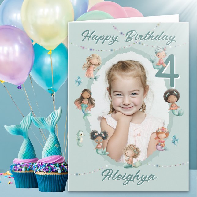 Tarjeta de cumpleaños número cuatro de sirena con  (Subido por el creador)