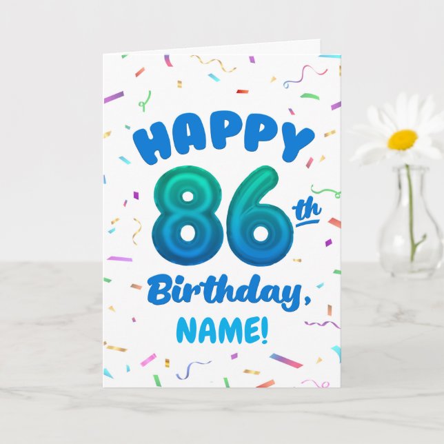 Tarjeta de cumpleaños número globo 86 con nombre p (Planta pequeña)