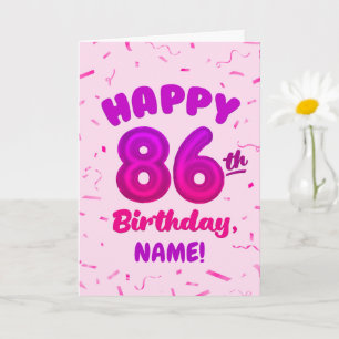 Tarjeta de cumpleaños número globo 86 con nombre p