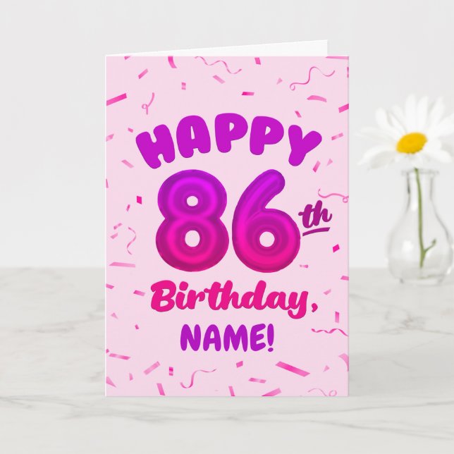 Tarjeta de cumpleaños número globo 86 con nombre p (Planta pequeña)