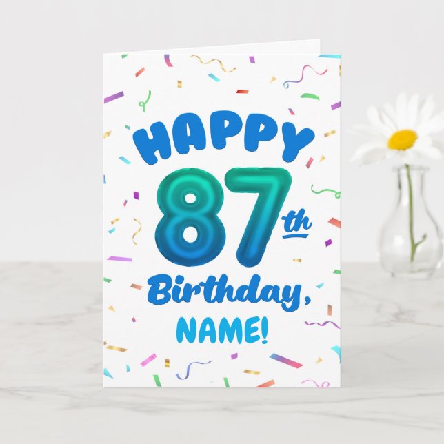 Tarjeta de cumpleaños número globo 87 con nombre p (Planta pequeña)