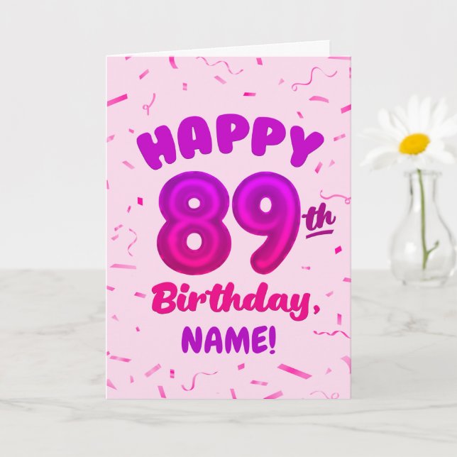 Tarjeta de cumpleaños número globo 89 con nombre p (Planta pequeña)