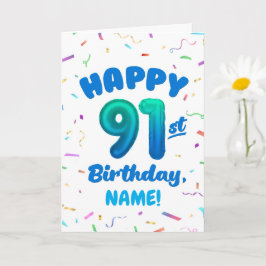 Tarjeta de cumpleaños número globo 91 con nombre p