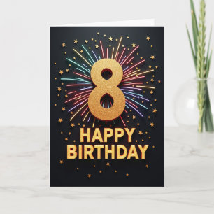 Tarjeta de cumpleaños número ocho con brillo