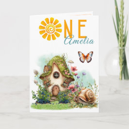 Tarjeta de cumpleaños número uno Cottage Fairy Woo