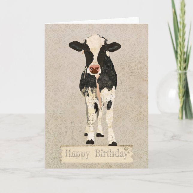 Tarjeta de cumpleaños Onyx & Ivory Cow (Anverso)