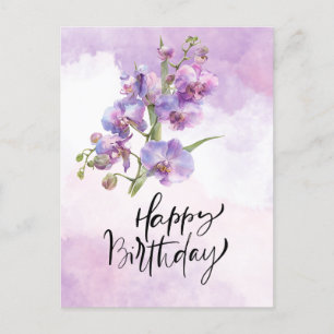 Tarjeta de cumpleaños Orquídea Púrpura - acuarela 