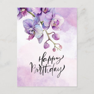 Tarjeta de cumpleaños Orquídea Púrpura - acuarela 