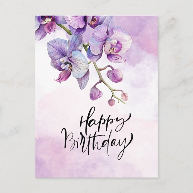 Tarjeta de cumpleaños Orquídea Púrpura - acuarela  (Anverso)