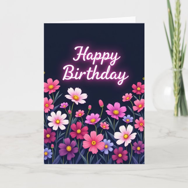 Tarjeta de cumpleaños oscura con flores (Anverso)