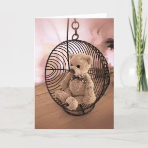 Tarjeta de cumpleaños - Oso de peluche en columpio