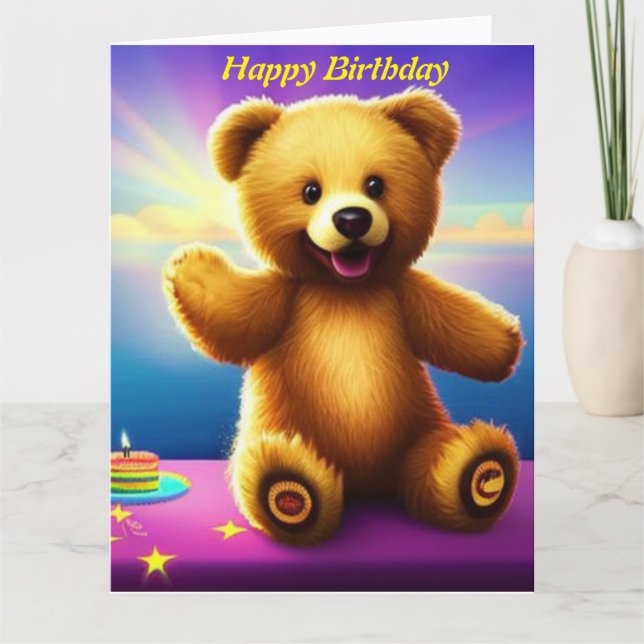 Tarjeta de cumpleaños oso de peluche feliz (Anverso)