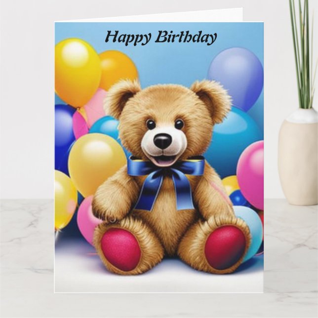 Tarjeta de cumpleaños oso de peluche feliz (Anverso)
