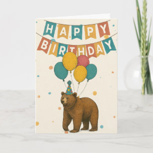Tarjeta de cumpleaños - Oso Fiesta con globos