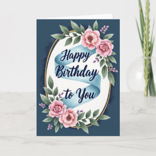 Tarjeta de cumpleaños ovalada dorada elegante