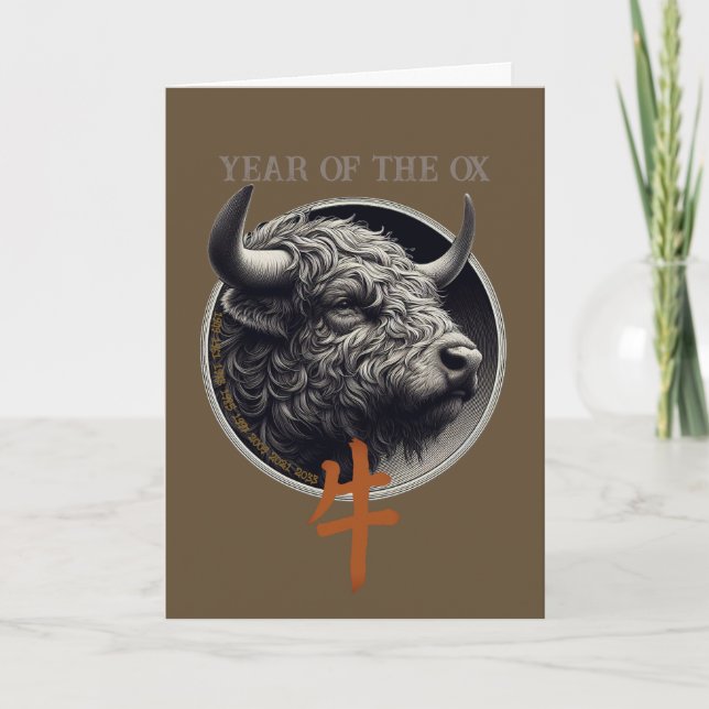 Tarjeta de cumpleaños "Ox" zodiaco chino (Anverso)