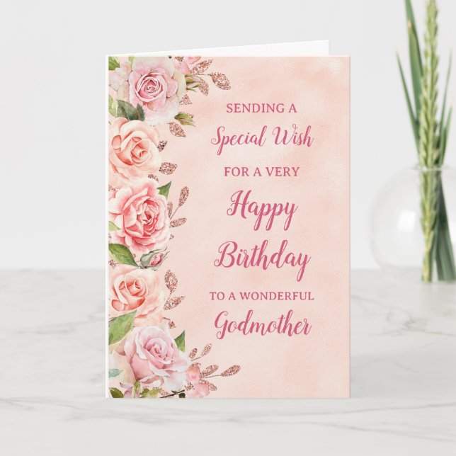 Tarjeta de cumpleaños padrino de Flores rosadas de (Anverso)