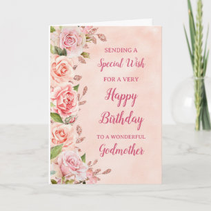 Tarjeta de cumpleaños padrino de Flores rosadas de