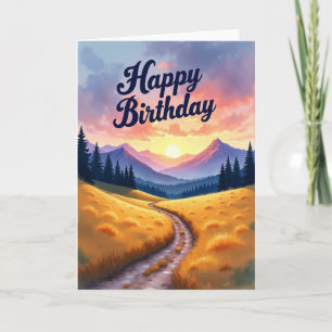 Tarjeta de cumpleaños paisaje atardecer