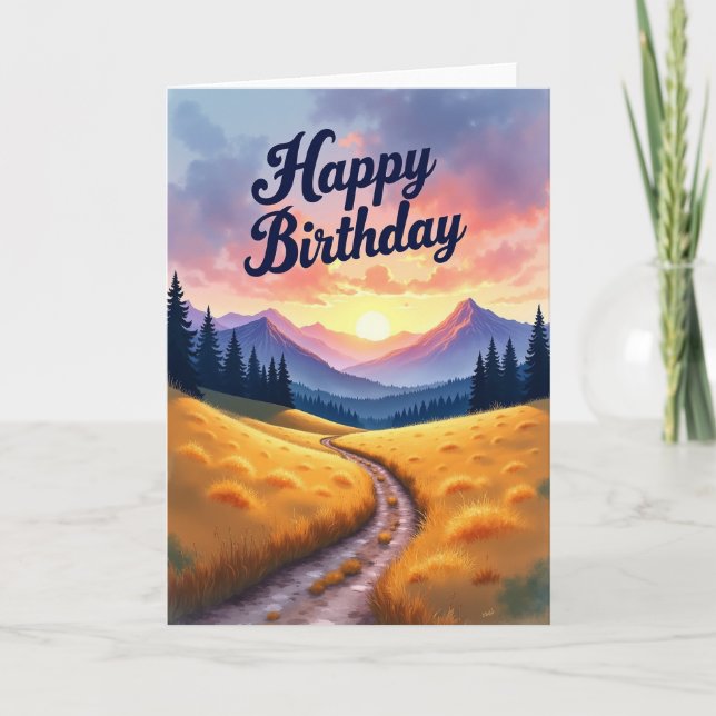Tarjeta de cumpleaños paisaje atardecer (Anverso)