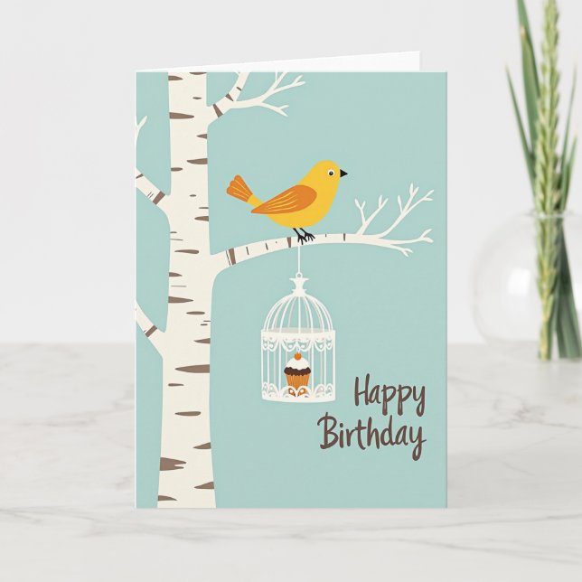 Tarjeta de cumpleaños pájaro amarillo dulce (Anverso)