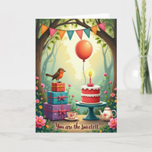 Tarjeta de cumpleaños Pájaro y regalos