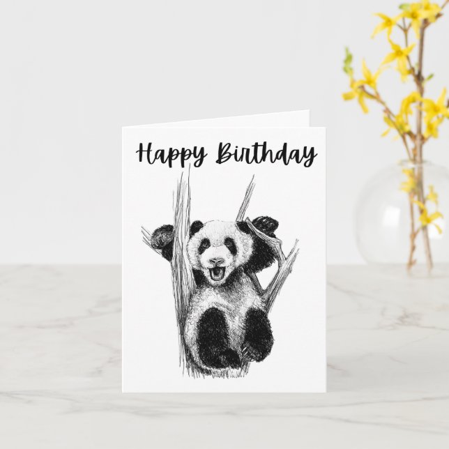 Tarjeta de cumpleaños Panda (flor amarilla)