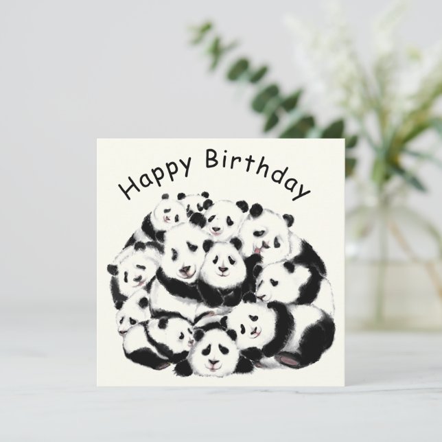 Tarjeta de cumpleaños Panda Familia feliz Pandas - (Anverso de pie)