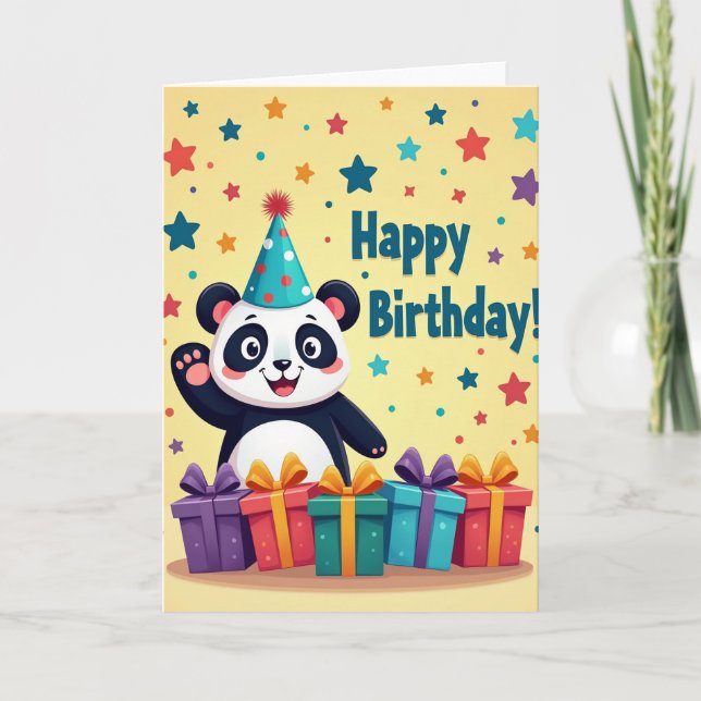 Tarjeta de cumpleaños Panda Party (Anverso)