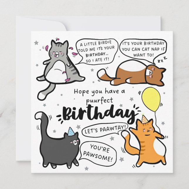 Tarjeta de Cumpleaños para Amantes de los Gatos (Anverso)