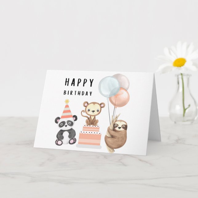 Tarjeta de cumpleaños para animales de bebé tropic (Planta pequeña)