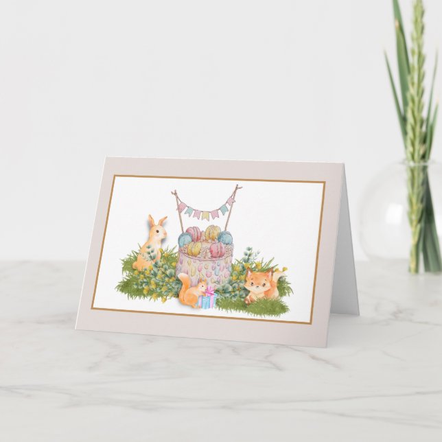 Tarjeta de cumpleaños para animales de Woodland (Anverso)