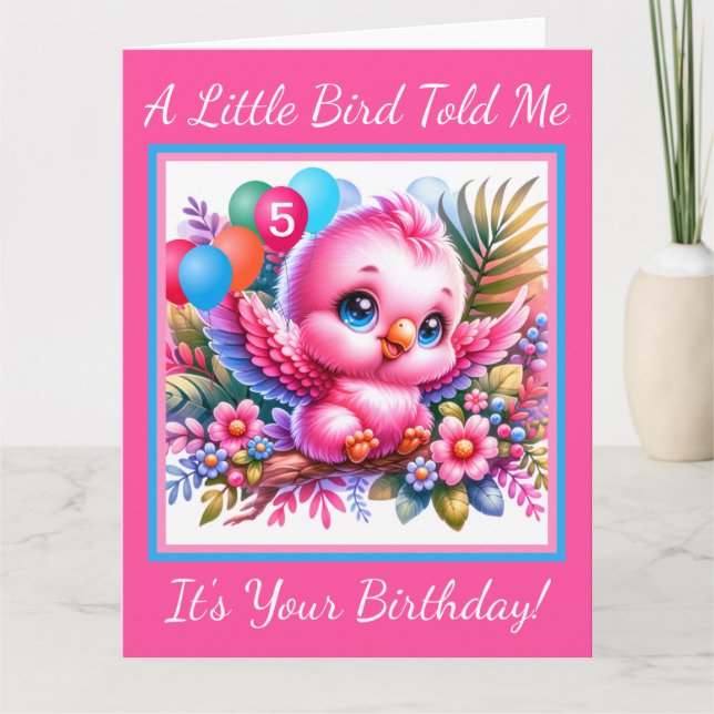 Tarjeta de cumpleaños para aves tropicales rosadas (Anverso)