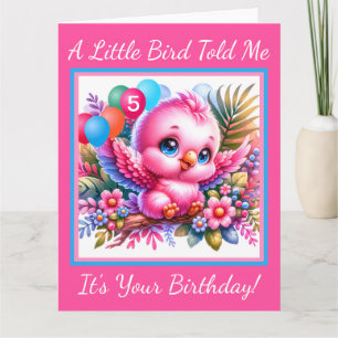 Tarjeta de cumpleaños para aves tropicales rosadas