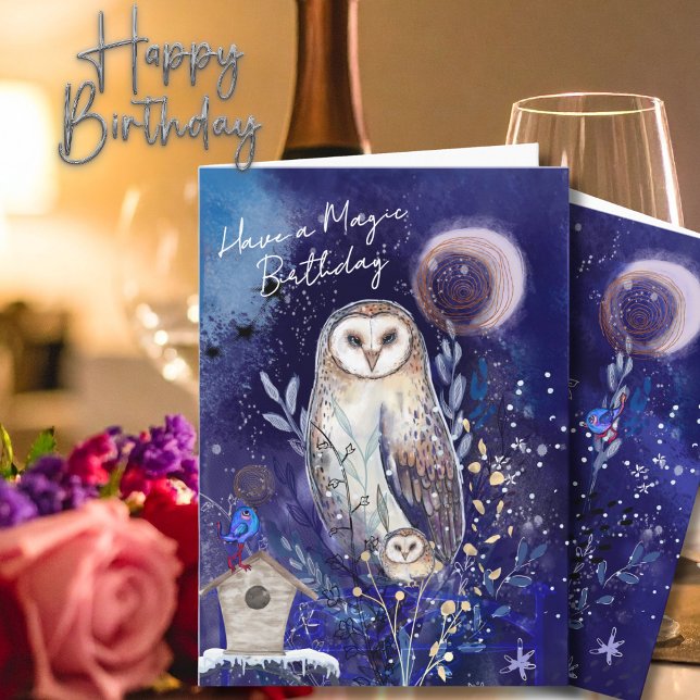 Tarjeta de cumpleaños para bebé búho Magical Mama  (Magical Mama Baby Owl Birthday Card  Starry Night)