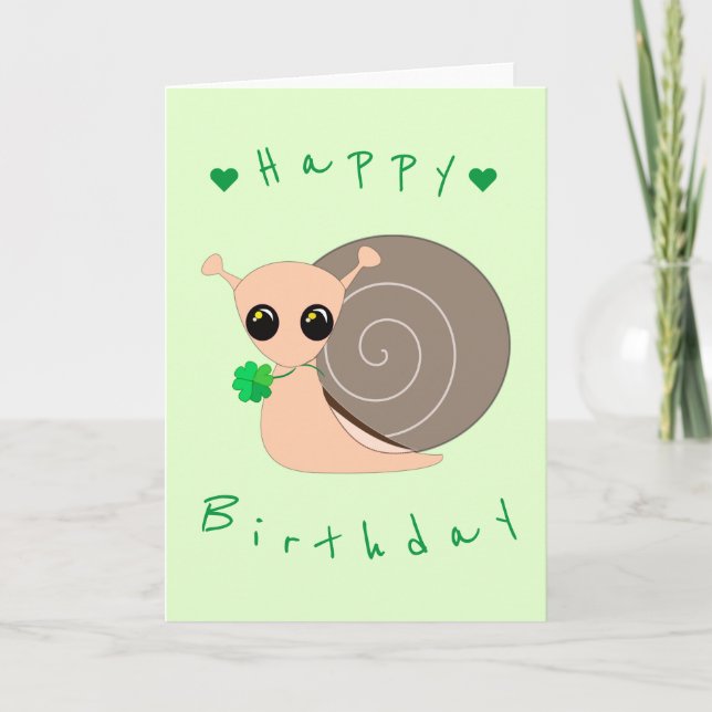 Tarjeta de cumpleaños para bebé, caracol afortunad (Anverso)