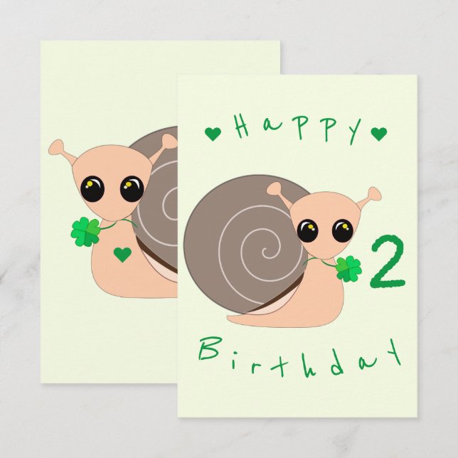 Tarjeta de cumpleaños para bebé, caracol afortunad (Anverso / Reverso)