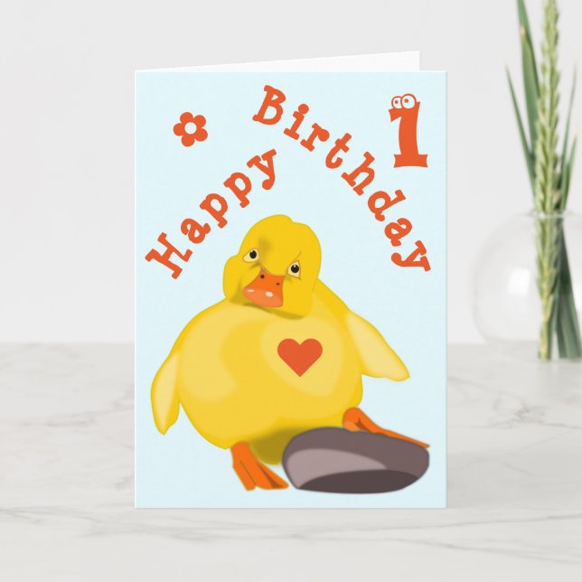 Tarjeta de cumpleaños para bebé de pato amarillo l (Anverso)