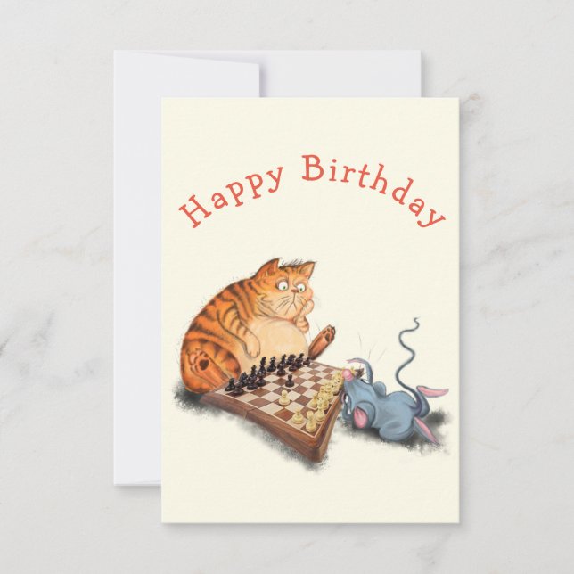 Tarjeta de cumpleaños para bebé, gato y ratón juga (Anverso)
