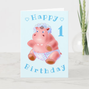Tarjeta de cumpleaños para bebé Hippo - Personaliz