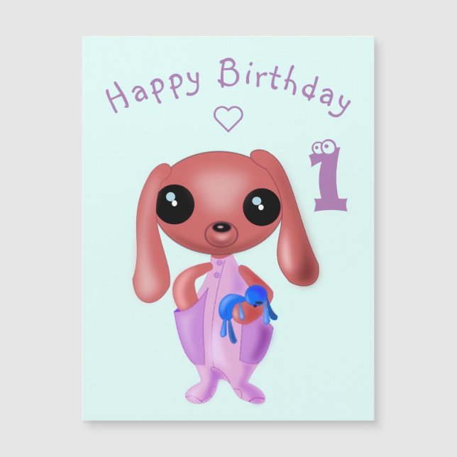 Tarjeta de cumpleaños para bebé magnética de conej (Anverso)