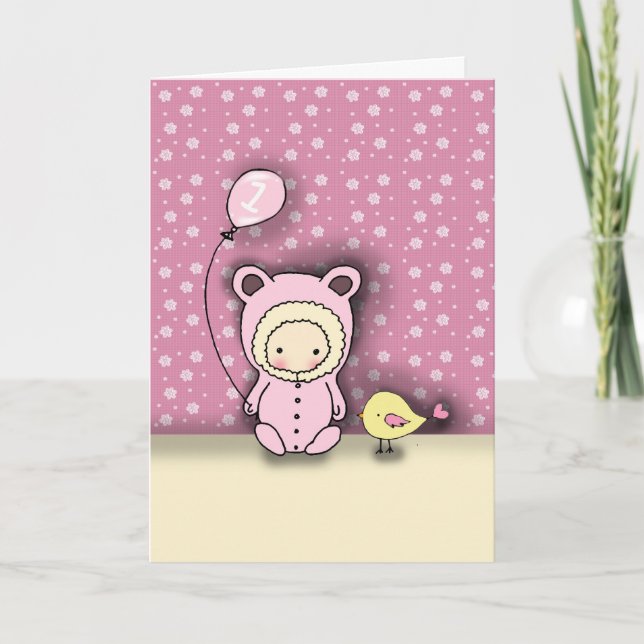 Tarjeta de cumpleaños para bebé niña que cumple 1  (Anverso)