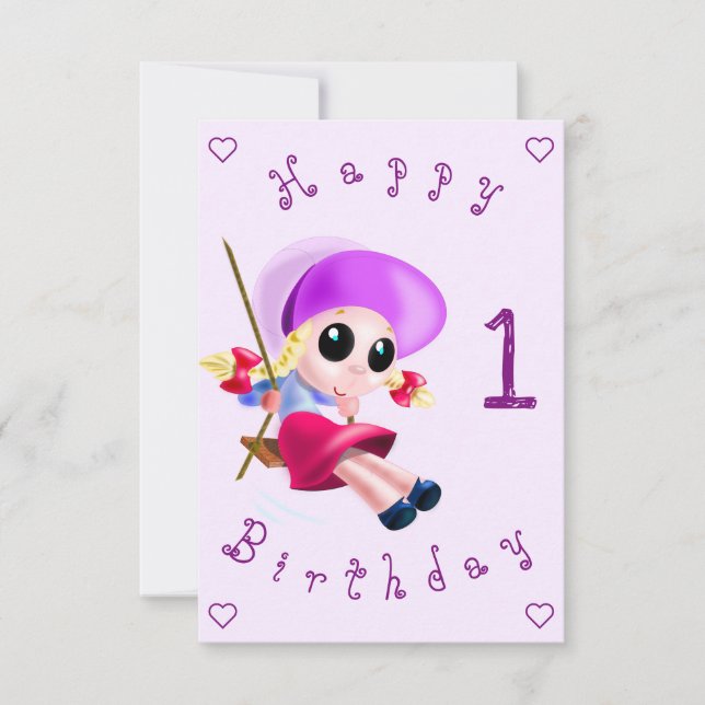 Tarjeta de cumpleaños para bebé Niña que gira su a (Anverso)