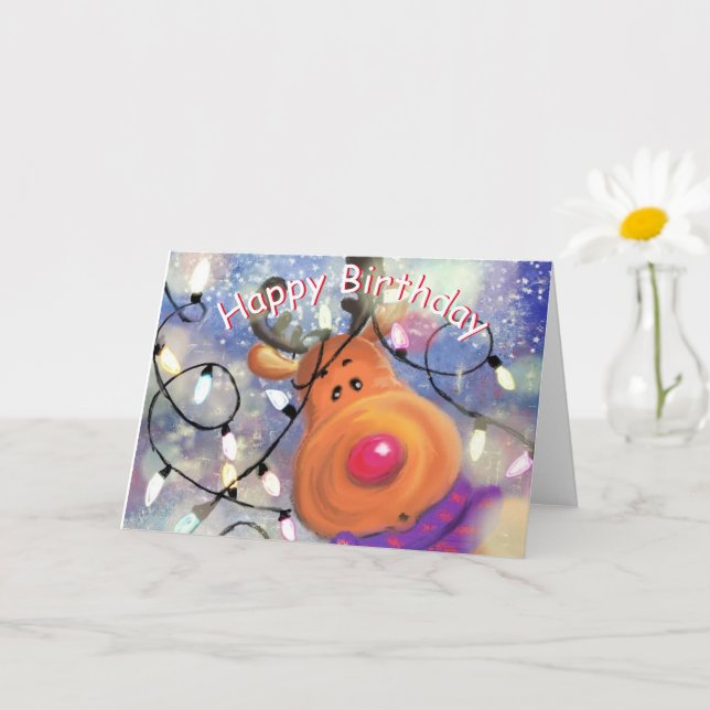 Tarjeta de cumpleaños para bebés con renos felices (Planta pequeña)
