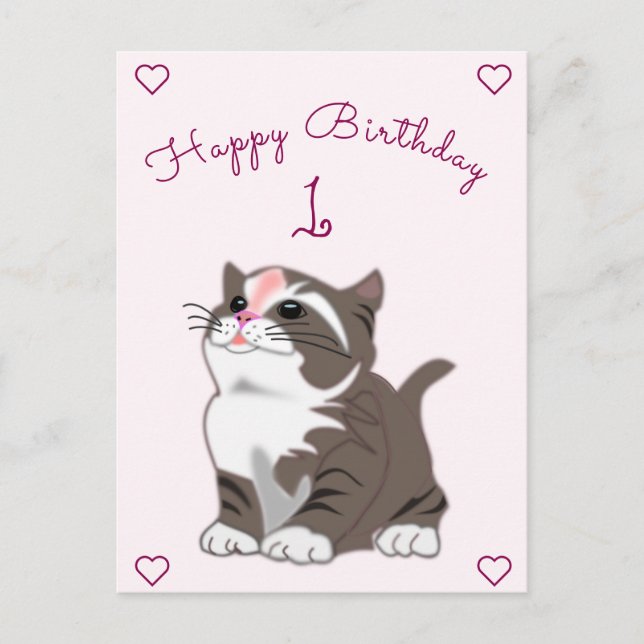 Tarjeta de cumpleaños para bebés Little Kitten - T (Anverso)