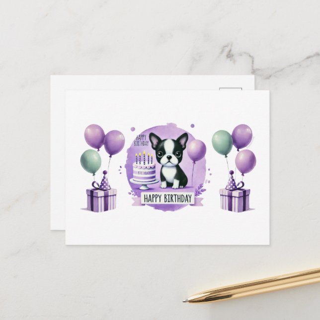 Tarjeta de cumpleaños para Boston Terrier (Anverso/Reverso In Situ)