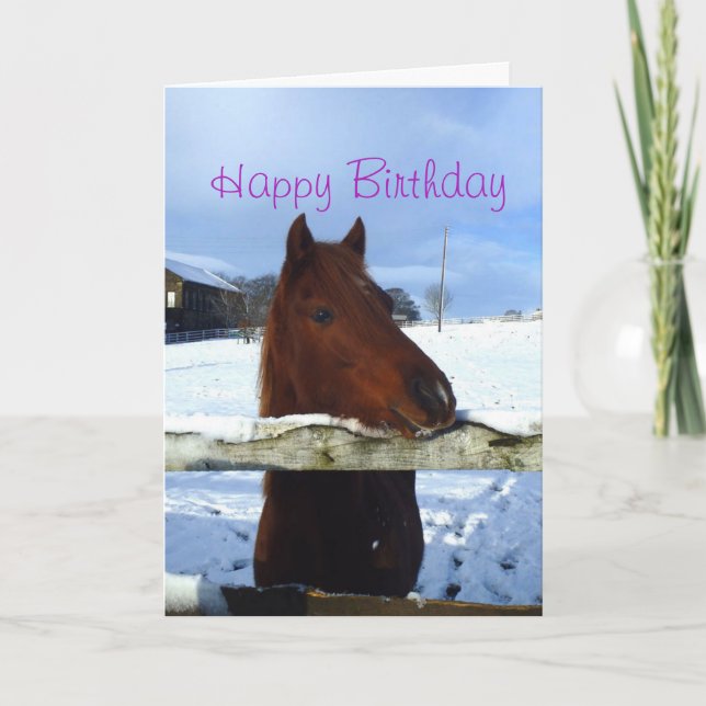 Tarjeta de cumpleaños para caballo de invierno (Anverso)