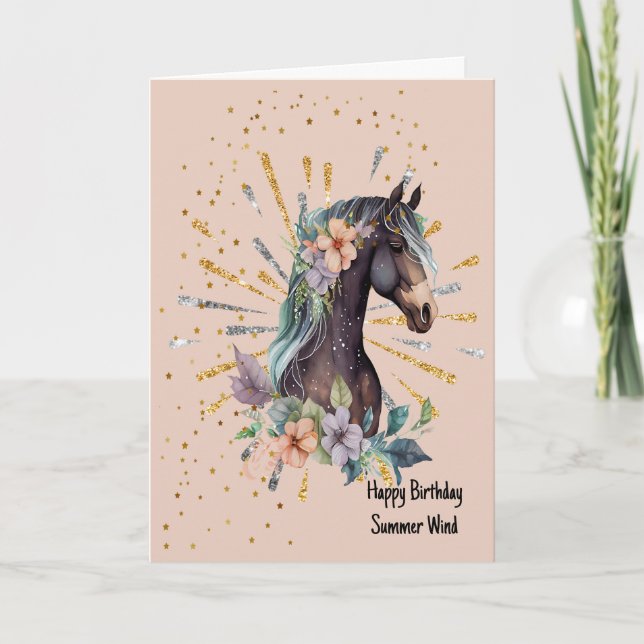 Tarjeta de cumpleaños para caballo marrón oscuro i (Anverso)