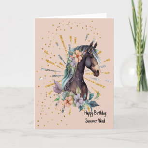 Tarjeta de cumpleaños para caballo marrón oscuro i