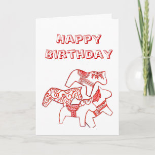 Tarjeta de cumpleaños para caballos rojos y blanco